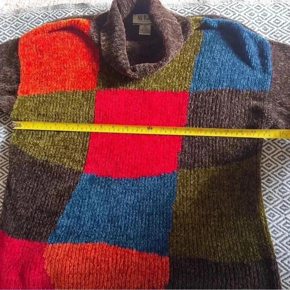 Vtg 90s All Points Chenille Colorblock Sweater - Size Small/Medium - Picture 6 of 7
